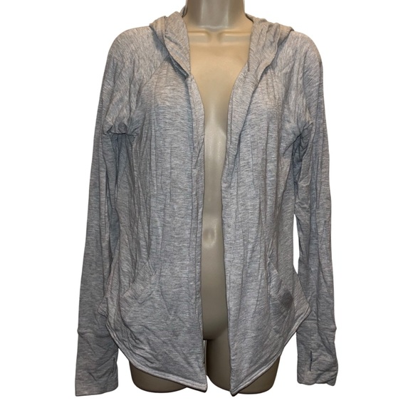 Gaiam Hooded Cardigan Soft Heather Grey Thumb Holes Size Small - Picture 4 of 7
